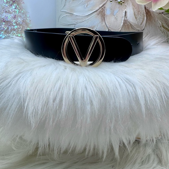 Valentino Accessories - Valentino Women’s Black Belt with Gold V Emblem